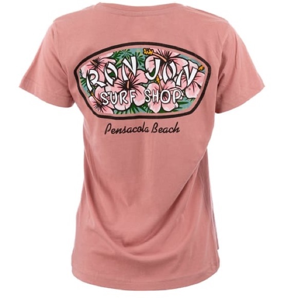 Ron Jon Mauve Pensacola Beach FL Distressed Hibiscus Badge Tee - Picture 1 of 8